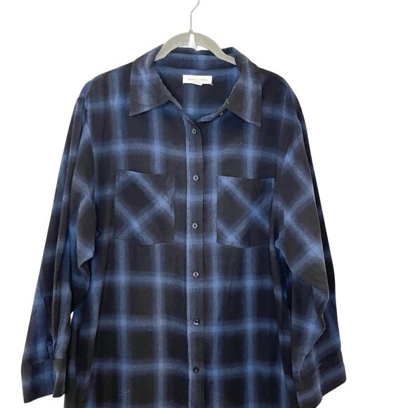 Basin and Range Women Blue Black Plaid Flannel Button Down Shirt Dress Fall S - Picture 3 of 6